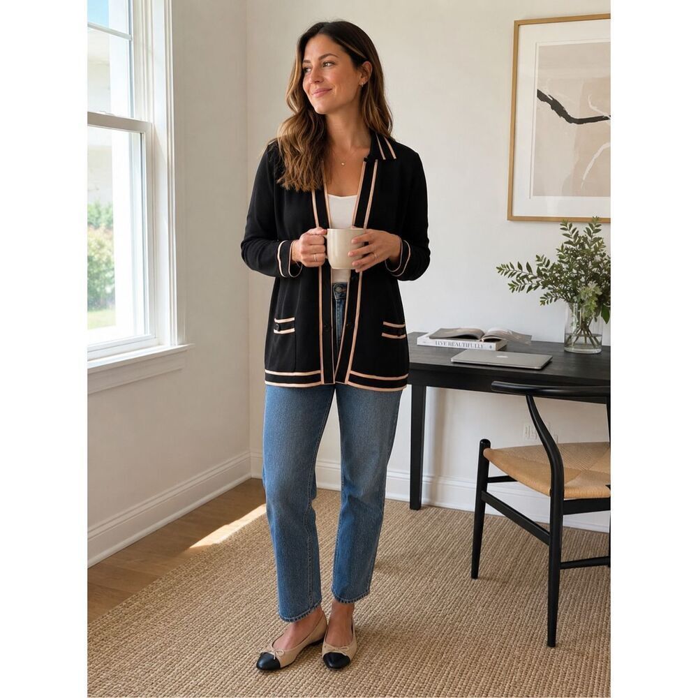 Exclusively Misook Knit Cardigan Jacket Women’s Medium Black Peach